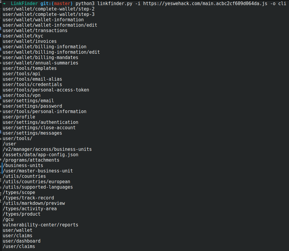LinkFinder Output for API Endpoint Enumeration